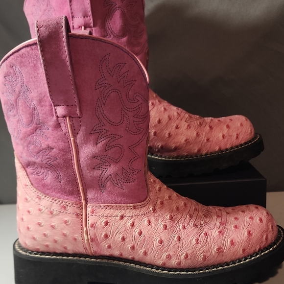 Ariat Shoes - Ariat Two-Tone Pink Ostrich Ankle Boots